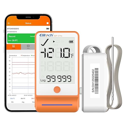 Elitech Bluetooth Ultra Low Digital Temperature Data Logger for Refrigerator Shadow Data 100000 PointsExport PDF/CSV Report, Pharmacy Vaccine DDL Calibration Certificate, MAX MIN AVR MKT GSP-6-TLE by Elitech