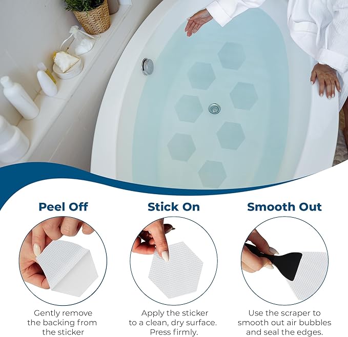 Anti-Slip Shower Stickers - Help Reduce Slipping in Bathtub & Shower, Clear Non-Slip Bath Strips, Strong Adhesive Bathtub Appliques Suitable for Homes with Kids, Adults & Seniors - 24 Pcs - Homergy - Image 3