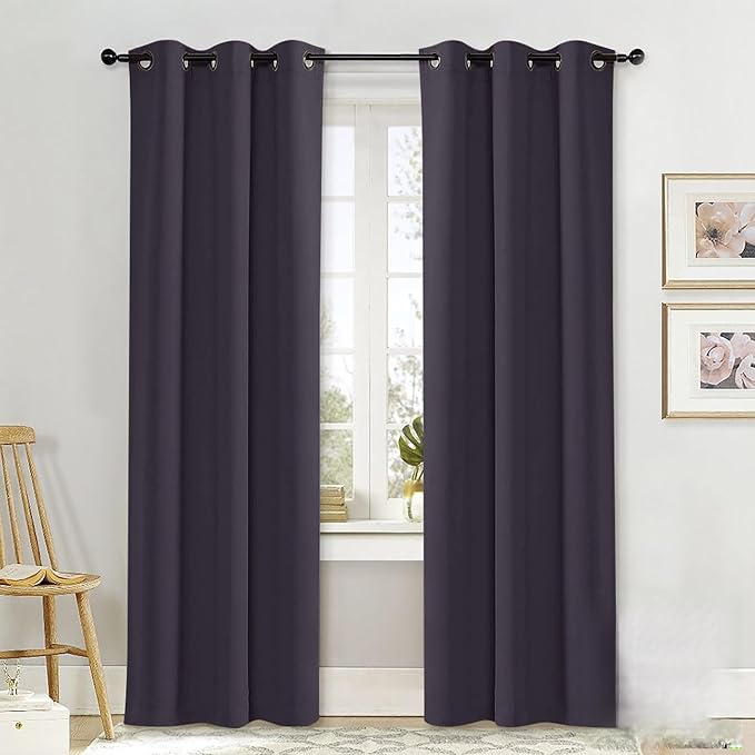 NICETOWN Curtain Blackout Drape Panel, Single Panel, 34 x 84 inch, Greyish Purple, 3 Pass Microfiber Noise Reducing Thermal Insulated Window Drapery with Grommet by NICETOWN