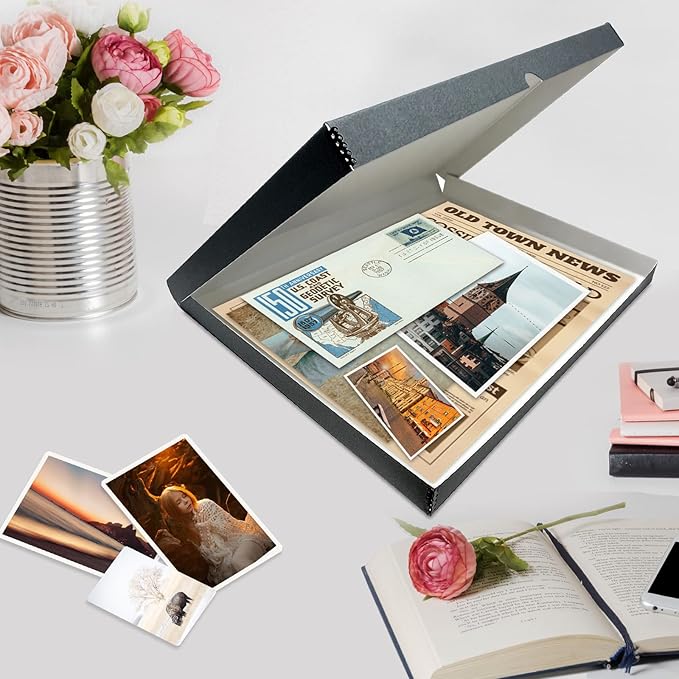 Lineco Folio Storage Box, Clamshell Design with Metal Edge. 23.5x30.5x1.75 in, Archival Boxboard, Organize and Preserve Photos, Prints, Cards, Magazines, Documents, Art, Ephemera, Family Records, Gray - Image 7