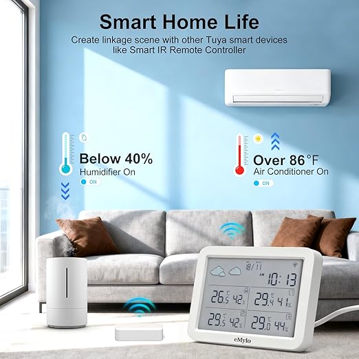 eMylo WiFi Hygrometer Thermometer 4 Pack, Smart Digital Indoor Temperature Humidity Monitor 426Ft Rang with 3 IP65 Wireless Sensors Outdoor Kit, App Alerts, Free Data Storage Export, Works with Alexa - Image 6