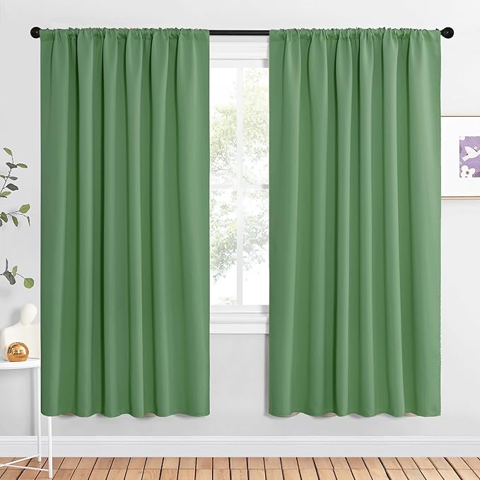 NICETOWN Bedroom Window Curtain Panels, Froest Green, 2 Panels, 62 in x 72 in (W x L), Window Treatment Thermal Insulated Rod Pocket Room Darkening Curtains/Drapes for Patio Door by NICETOWN