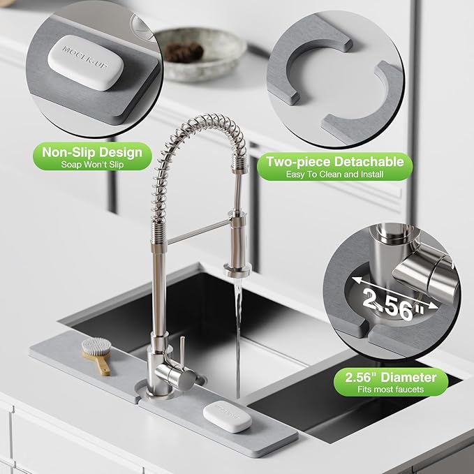 20" x 4" Stone Faucet Mat for Kitchen Sink, Quick Drying Diatomite Sink Tray, Faucet Sink Splash Guard for Prevents Moisture Buildup (Light Gray) - Image 5