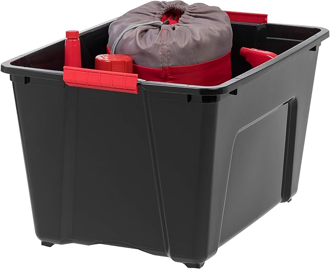 IRIS USA 51 L (54 QT) Plastic Storage Box with Lid and Latches - 4 Pack - BPA-Free, Garage Organizing Solution, Durable Nestable Stackable Containers, Secure Pull Handle - Black - Image 6
