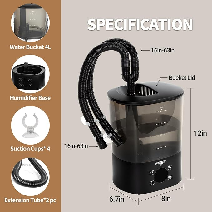 WACOOL Upgraded Digital Timing Reptile Fogger, 4L No Leak Reptile Humidifier with 2 Hose, Top Filling Automatic Terrarium Humidifier Fogger for Reptile Use - Image 3
