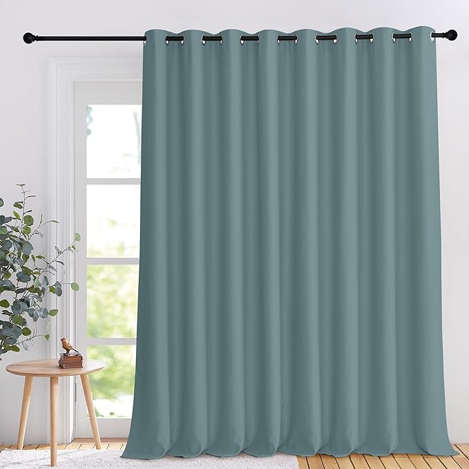 NICETOWN Room Darkening Patio Sliding Door Curtain for Bedroom, Greyish Blue Grommet Room Divider Light Blocking Window Treatment Privacy Drapes for Home Office, 1 Panel, W120 x L108 by NICETOWN