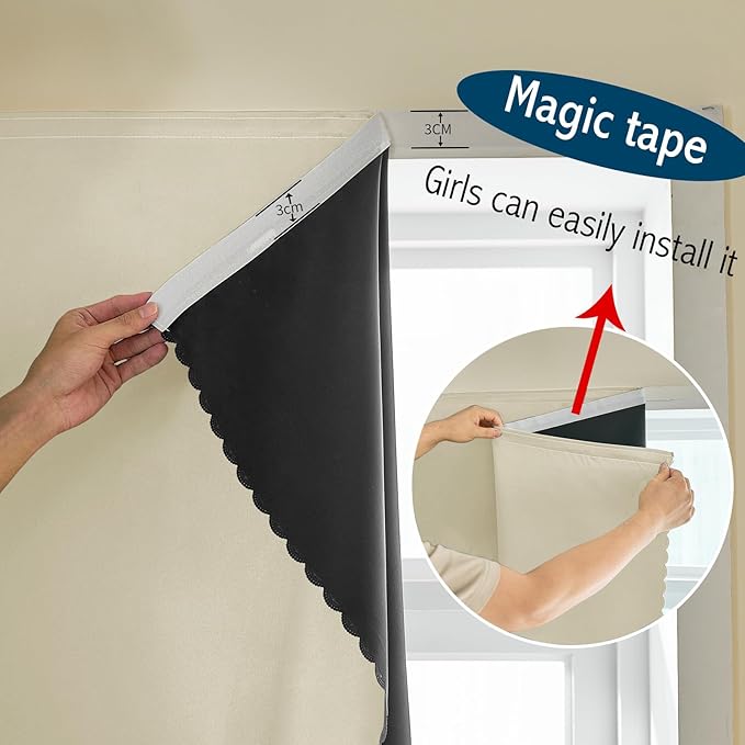 Adhesive Curtain 100% Blackout No-Drill Easy Install for Bedroom Blinds Light Blocking (Beige-59 W x 84" L-1P) - Image 6