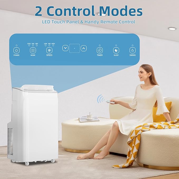 12000 BTU Portable Air Conditioner With 3-In-1 Function - Cools, Fan, Dehumidifier for Room Up to 560 Sq.Ft, 24H Timer, Remote Control, Ideal for Bedroom and Office - Image 2