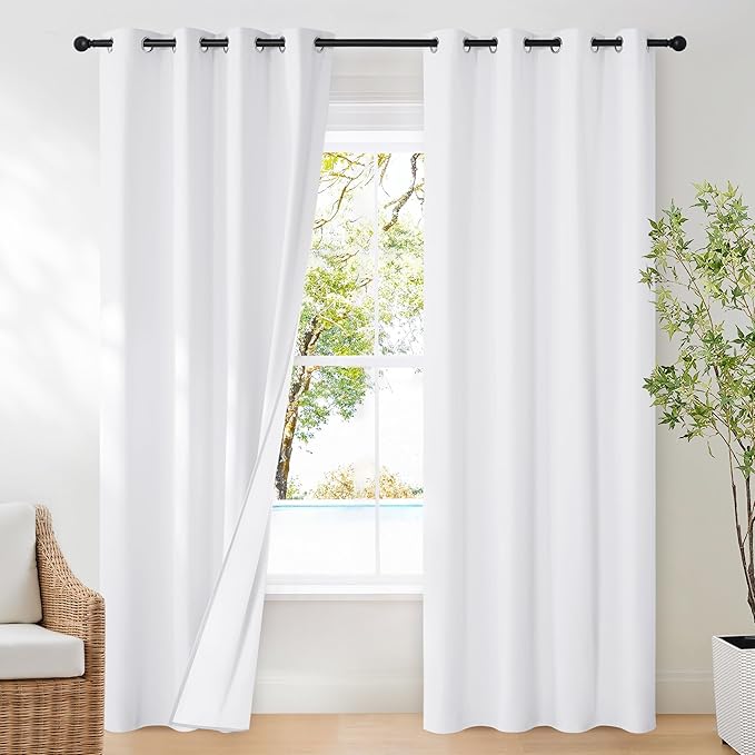 NICETOWN 100% Blackout Window Treatment Curtain, Snow White, 1 Panel, 55 by 86, Energy Smart Thermal Insulated Shade & Blind for Bedroom with Grommet Ring Top by NICETOWN