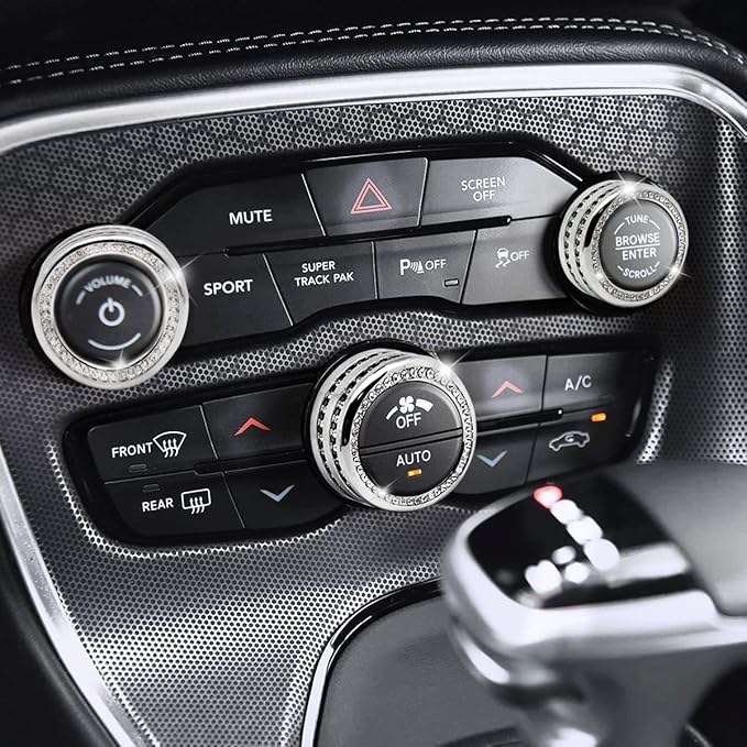 Auprite Climate Control Knob Covers for Challenger Accessories 2015-2023 2024, for Dodge Charger 2015-2023 2024, for Dodge Chrysler 300/300s 2015-2024,3Pcs Kit (Bling Silver) - Image 6