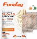 50g x 40 Packs Fonday Rechargeable Silica Gel Desiccant Packets Food Grade Fast Reactivate Desiccant Bags Moisture Indicating Orange to Green for Food Storage, Electronics, 3D Filament & Safes by Fonday