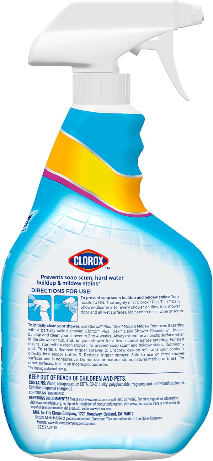 Clorox Plus Tilex Daily Shower Cleaner, 32 Fluid Ounce Spray Bottle, Pack of 3 - Image 4