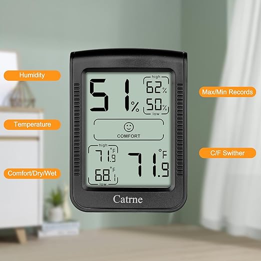 Digital Hygrometer Indoor Thermometer for Home,Room Thermometer with Temperature Gauge and Humidity Gauge,Temperature Humidity Meter Indoor with Maximum and Minimum Records, Black CRN101 - Image 3