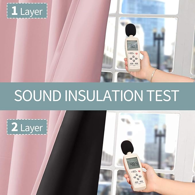 BGment Baby Pink 100% Blackout Curtains for Nursery Bedroom 72 Inch Length 2 Panels, Thermal Insulated Full Light Blocking Grommet Noise Cancelling Window Curtains for Girls Room, 52 Inch Wide Each - Image 7