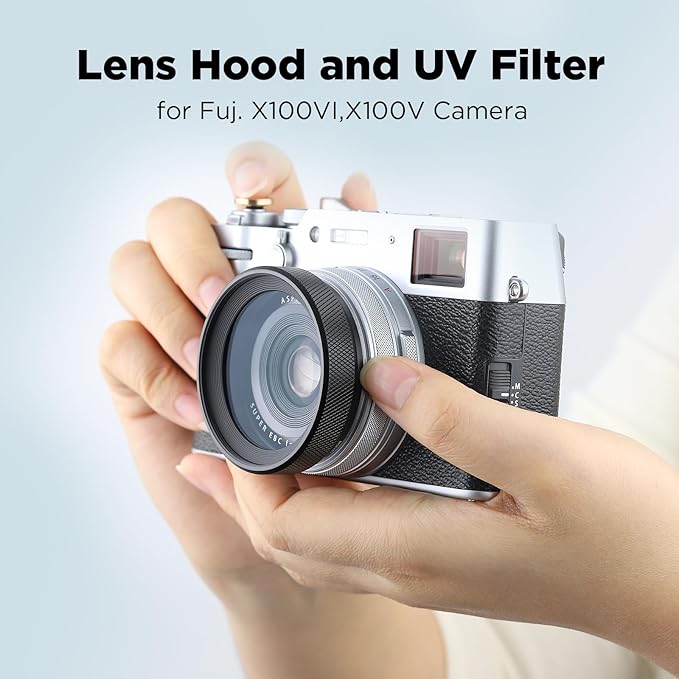Haoge LUV-X54B Metal Lens Hood with MC UV Protection Multicoated Ultraviolet Lens Filter for Fujifilm X100VI Fuji X100V Camera Black - Image 2