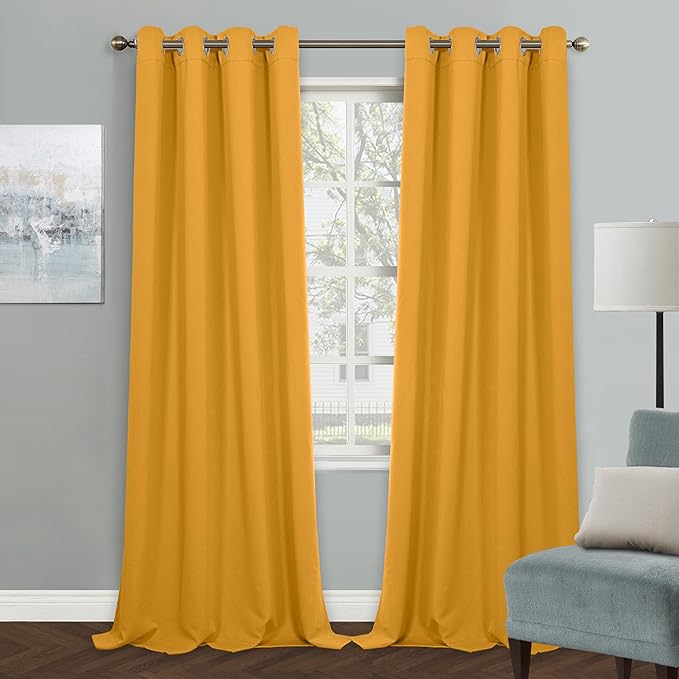 MYSKY HOME Yellow Blackout Curtains for Living Room Bedroom Curtains 90 Inches Long Grommet Room Darkening Window Curtains Thermal Insulated Single Panel Curtains 52 x 90 Inch, Mustard Yellow by MYSKYHOME