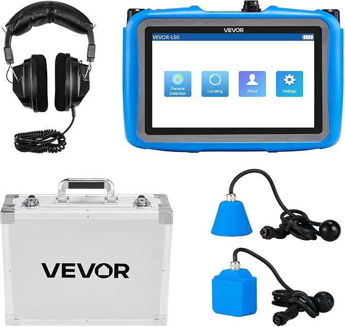 VEVOR Pipe Water Leak Detector for Indoors, 1Hz-10000Hz, 7" Touchscreen Plumbing Water Leakage Detection Locator with Horizontal & Vertical Sensors, Headphones, 8GB SD Card & Carry Case for Home Use by VEVOR