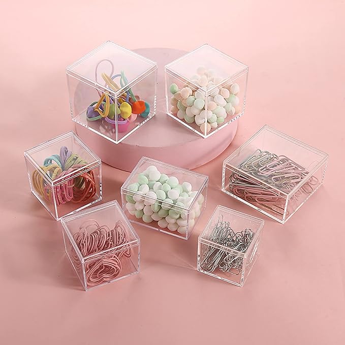 KissYou Small Acrylic Box Clear Display Case Plastic Square Cube 2 Packs Candy Box with Lid Jewelry Storage Contanier - Image 4