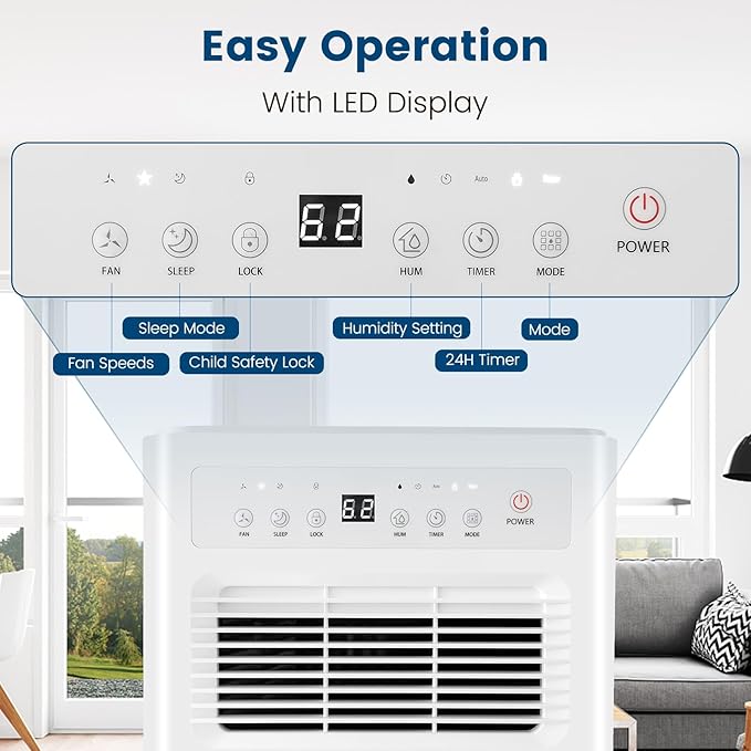 COSTWAY 2500 Sq. Ft Dehumidifier for Basement, 32 Pints Portable Quiet Dehumidifier for Bedroom Bathroom with Sleep Mode, 24H Timer, Auto Shut Off, Auto Defrost & Drain Hose (Pink) - Image 4