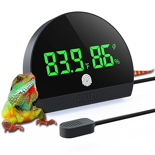 PAIZOO Reptile Thermometer Hygrometer, LED Reptile Tank Thermometer and Humidity Gauge, Rechargeable Digital Hygrometer for Reptile Tank Accessories, Switch Between ℉/℃, Always-on Display Mode by PAIZOO