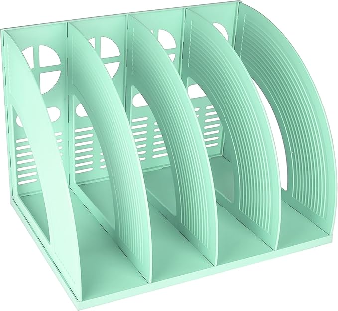 SAYEEC Sturdy Magazine Holder 4 Compartments Plastic Desktop File Organizer File Dividers Office Organizer Storage Document Magaizne Rack Display Box (Green) by SAYEEC