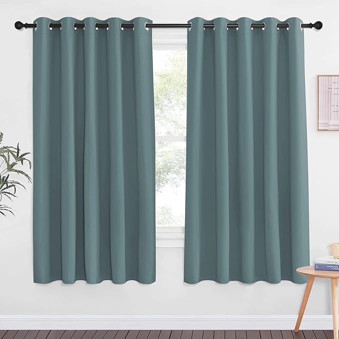 NICETOWN Blackout Greyish Blue Curtain for Living Room - Solid Thermal Insulated Grommet Light Blocking Window Treatment Sound Dampening for Bedroom/Doorway (1 Panel, W66 x L66) by NICETOWN
