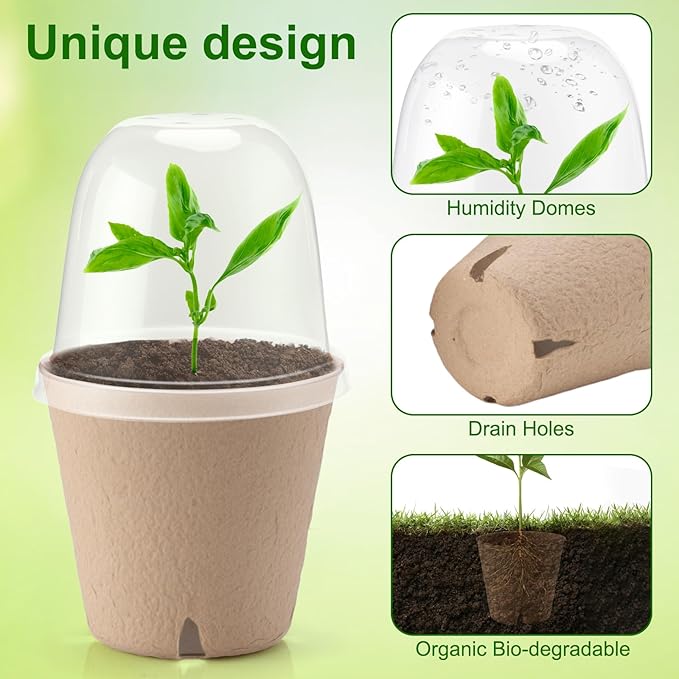 36 Set 3.15 Inch Peat Pots Plant Starters for Seedling with Humidity Dome,Herb Seed Starter Pots Kits, Garden Germination Nursery Pot wit 36 Plant Labels, 2 Transplant Tools. - Image 3