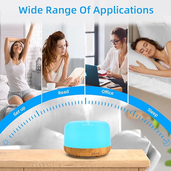 Aromatherapy Essential Oil Home Diffuser with Remote Control, 300ML Large Room Cool Mist Air Humidifier, 8 Hours Quiet Operation, Timer, 7 Colors LED Night Night，Suitable Home,Yoga. - Image 6