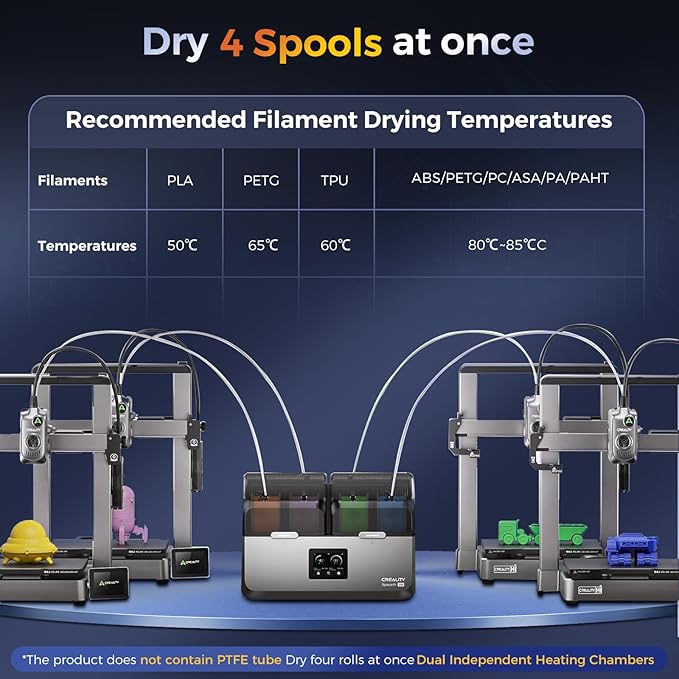 Creality Filament Dryer 4 Spools,Space Pi X4 Filament Storage Box: Dual Independent Heating Chambers Up to 85℃, Auto Silent Power Saving Storage with 4kg Hyper PLA (Black/White) - Image 4