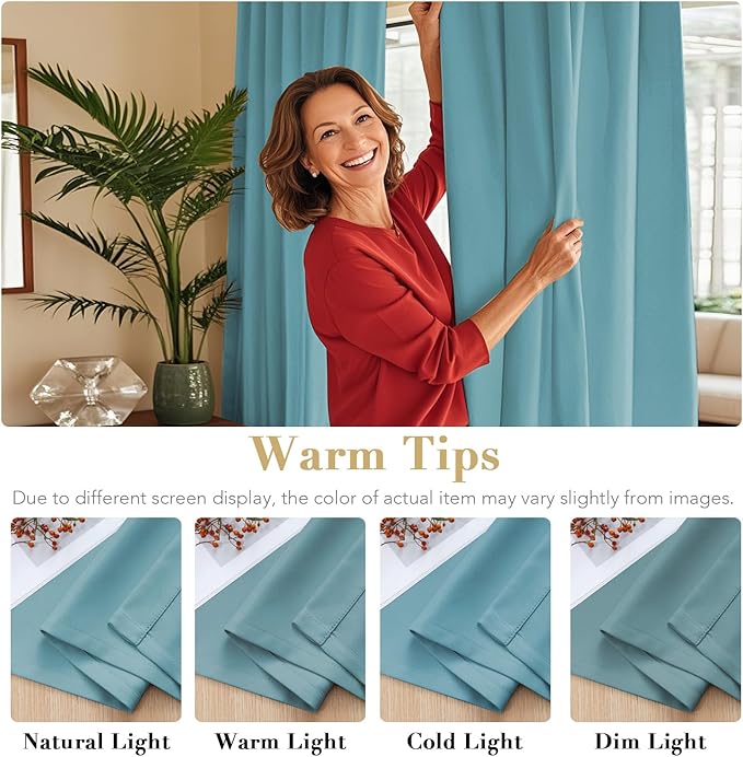 H.VERSAILTEX Blackout Curtains Thermal Insulated Window Treatment Panels Room Darkening Blackout Drapes for Living Room Back Tab/Rod Pocket Bedroom Draperies, 52 x 45 Inch, Aqua, 2 Panels - Image 6