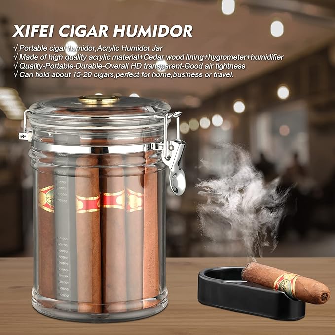 XIFEI Acrylic Humidor Jar with Humidifier and Hygrometer,humidor That can Hold About 18 Cigars (Clear) - Image 7