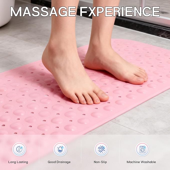 Anti-Slip Bathtub Shower mat, 39.3×15.7 inch（Approximately 100 × 40cm） Soft Oversized Machine Washable Non-Slip Bathtub mat with Drainage Holes, Bathroom Floor Suction Cup.（1-Opaque Pink） - Image 2