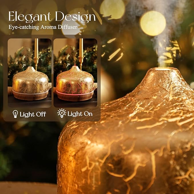 Porseme 500ml Essential Oil Diffuser Gold Plated Glass Aromatherapy Ultrasonic Humidifier - Auto Shut-Off, BPA Free for Home Hotel Yoga SPA Gift - Image 7