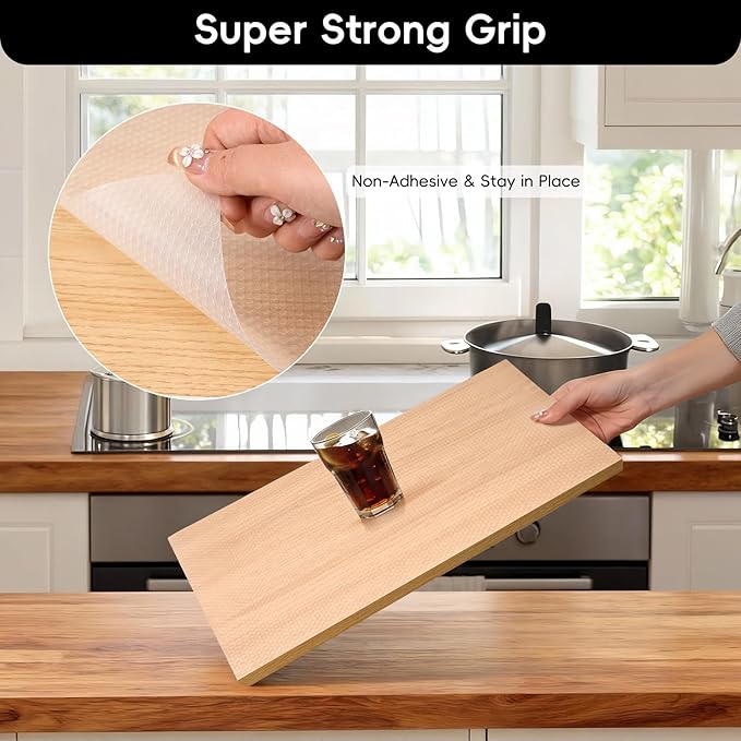 Shelf and Drawer Liner for Kitchen Cabinet，Non Adhesive Durable EVA Shelf Paper, Non Slip Waterproof Decorative Mats for Dresser Cupboard Refrigerator Bathroom Grip Shelves（Clear,20 in X 10 Ft ） - Image 2