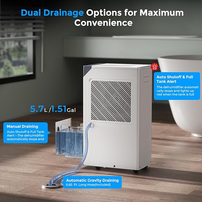 4500 Sq.Ft. Most Efficient Energy Star 2025, Max 80 Pint/D (Standard 52Pint/D) Smart Compressor Dehumidifier with APP/WIFI, Intelligent Humidistat for Basement, Home, Bedroom, Bathroom, Garage - Image 5