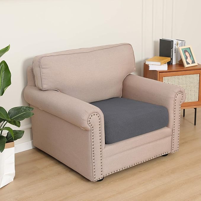 Easy-Going Stretch Chair Cushion Cover Sofa Cushion Furniture Protector Sofa Seat Sofa Slipcover Sofa Cover Soft Flexibility with Elastic Bottom(Chair Cushion, Grey) - Image 2