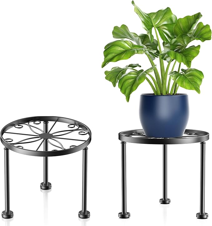Garden Gifts Plant Lovers Gifts Black Metal Plant Stand with Anti-Slip Base Rustproof Heavy Duty Decorative Round Flower Pot Display Shelf for Indoor/Outdoor by MetalBlackPlantStands
