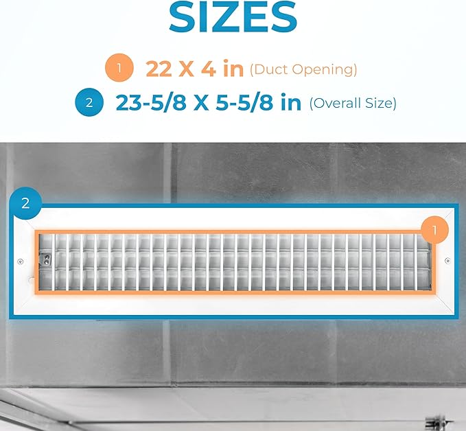 Aluminum 22 x 4 Inch Air Vent Covers Wall AC Grille – Premium Register Vent Cover – Durable Rustproof Aluminum Wall Vent – Multi-Shutter Damper – Individually Adjustable Front Blades, White - Image 3