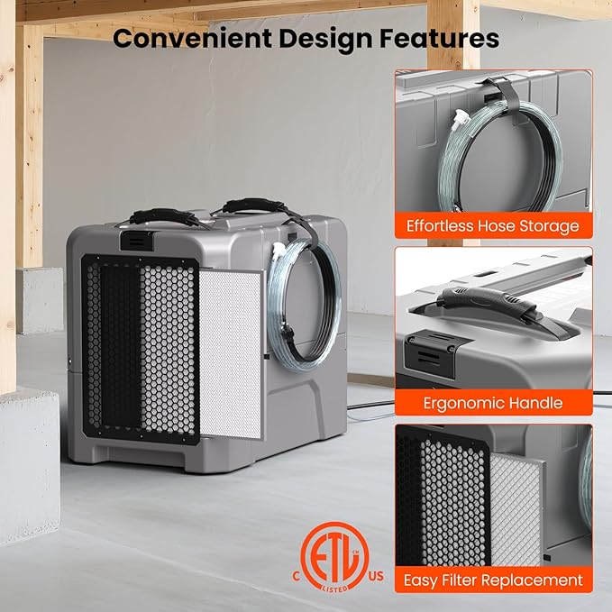 Abestorm LGR85 Commercial Dehumidifiers with Pump, 180 PPD Industrial Dehumidifier for Basement, Crawl Space, Warehouse, Auto Defrosting, 5 Years Limited Warranty - Image 4