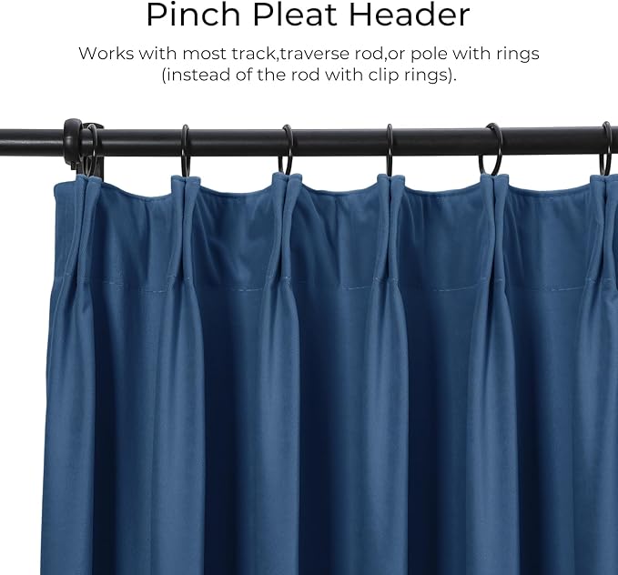 TWOPAGES Luxury Velvet Curtain Pinch Pleated Indigo Curtain 108 inch Long Thermal Insulated Blackout Drapes for Bedroom Living Room Indoor Window (1 Panel,Indigo,100Wx108L) - Image 2