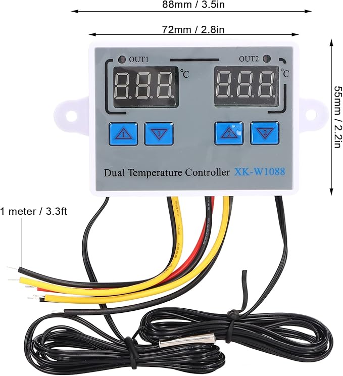 Dual Display Temperature Humidity Controller, Digital Thermostat Dual Temperature Controller 12V Direct Output Heating Cooling Thermostat Switch NTC 10K Sensor for Aquarium Tank Greenhouse - Image 6