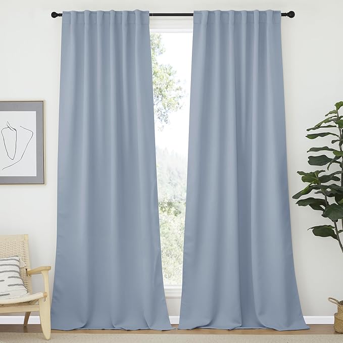 NICETOWN Blackout Curtains and Draperies for Living Room - (Vintage Blue Color) 52 inches Wide by 95 inches Long, Set of 2 Pieces, Insulated Solid Drape Panels by NICETOWN