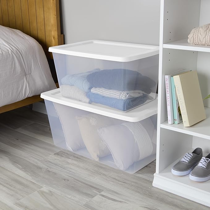 (2-Pack) 90QT transparent plastic storage boxes with lids, large white storage containers, measuring 29 L x 18 W x 13 H, with snap-on lids, suitable for home, office and commercial use. - Image 9