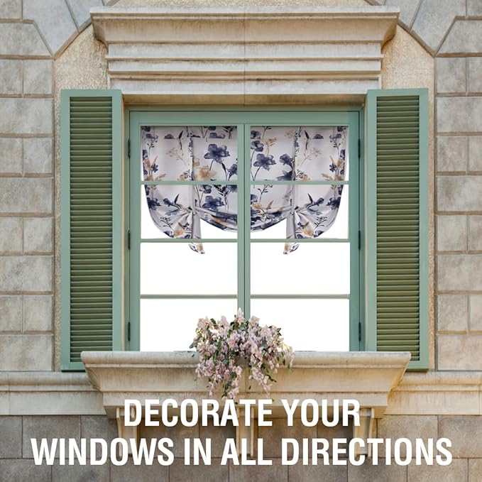 H.VERSAILTEX Tie Up Curtain Double Sided Cattleya Floral Printed Window Valance Balloon Roman Curtain, Rod Pocket,Reversible in Blue/Navy，W 42 x L 36 - Image 8
