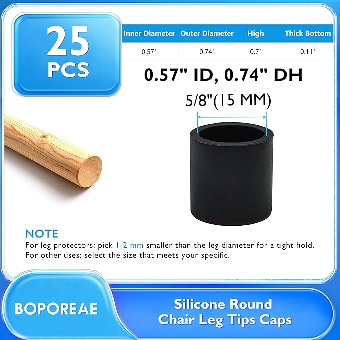 25 Pcs 5/8"(15 mm) Round Chair Leg Tips Caps, Silicone Rubber Furniture Leg Floor Protectors, Reduce Noise Folding Metal Chair Leg Cap Replacement for Bar Stool Leg Patio Indoor, Black - Image 9