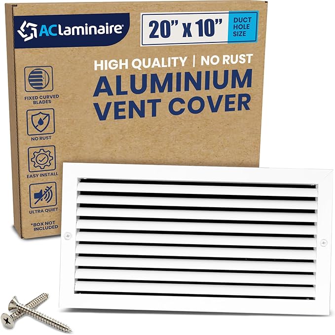 20x10 Inch (Duct Opening) Air Return Vent Cover Decorative – Premium Aluminum AC Vent Cover for Ceiling & Wall, Rustproof Grille, Ideal for Home HVAC Grille, Durable & Easy to Install by ACLAMINAIRE by LAMINAIRE