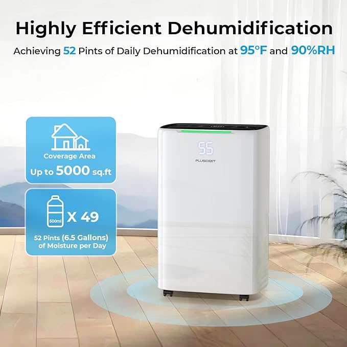 5000 Sq. Ft Dehumidifier for Basement, Max 52 Pints Dehumidifiers for Home & Large Room with Drain Hose, Manual & Auto Drainage, 4 Modes, Intelligent Humidity Control, 24H Timer, Auto Defrost - Image 2