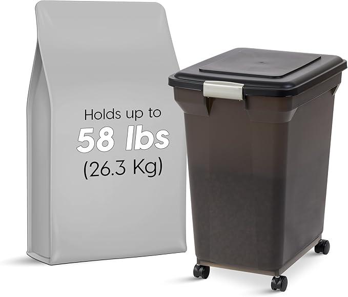 IRIS USA 58 Lbs / 67 Qt WeatherPro Airtight Pet Food Storage Container with Attachable Casters, For Dog Cat Bird and Other Pet Food Storage Bin, Keep Fresh, Easy Mobility, BPA Free, Smoke - Image 2