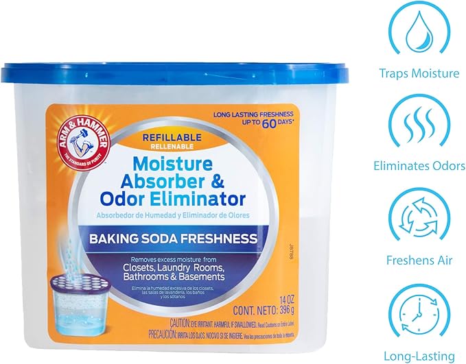 Arm & Hammer Fragrance Free Refillable Moisture Absorber and Odor Eliminator 14 oz. Tub - Image 5
