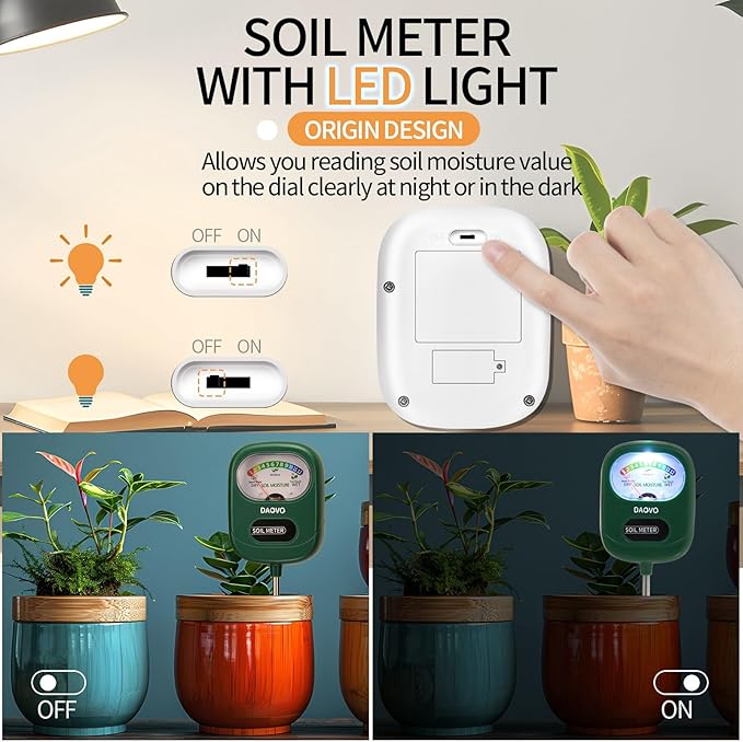 Soil Moisture Meter, Plants Moisture Meter Upgraded-Large Screen-Soil Hygrometer with Light- Plant Water Meter for Indoor and Outdoor Hous Plants, Garden, Farm, Lawn Soil Tester-Spring-Green - Image 3